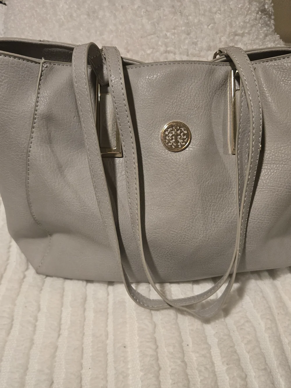 Gray Women's Tote Handbag with Gold Accent